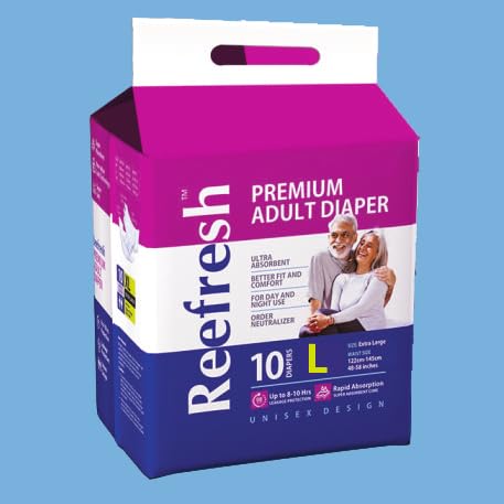 Encare Reefresh Premium Adult Diapers Large Size (10 Pads) | Disposable Diapers for Men & Women | Heavy Absorbency, Leakproof & Odor Control | Ideal for Elderly & Patient Care