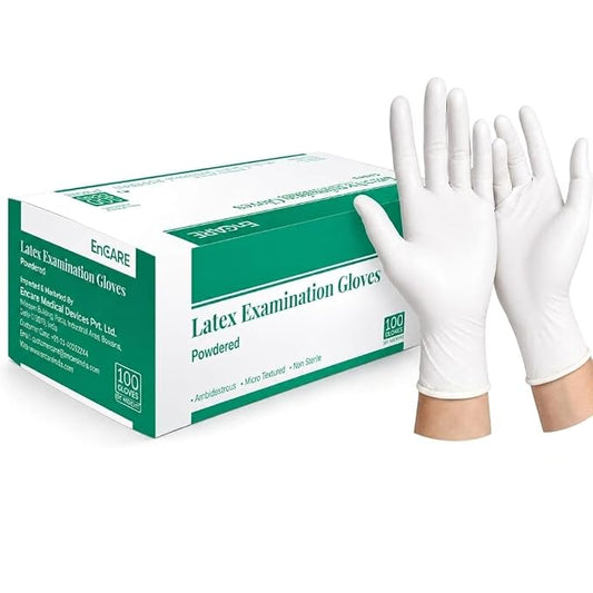 Encare Latex Medical Examination Disposable Powdered Hand Gloves(Medium) | Non-Sterile Single-Use Gloves for Dental,Healthcare, Laboratory, Cleaning and General Use -100 Pieces Each Pack