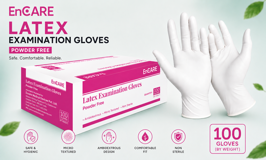 Encare Latex Medical Examination Disposable Powder free Hand Gloves(Medium) | Non-Sterile Single-Use Gloves for Dental,Healthcare, Laboratory, Cleaning and General Use -100 Pieces Each Pack