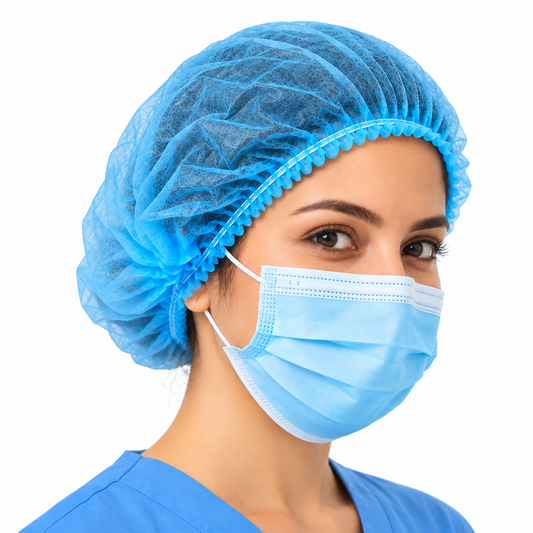 Encare  100 Pcs Disposable Bouffant Caps – Non-Woven Hair Nets for Food Service, Labs, Hospitals, & Salons Blue Disposable Hair Covers for Food Service, Laboratories, Hospitals, Clinics, Salons & Clean Rooms