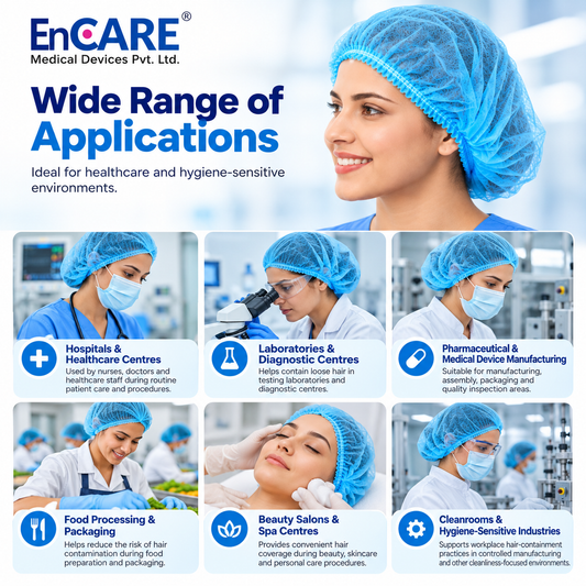 Encare  100 Pcs Disposable Bouffant Caps – Non-Woven Hair Nets for Food Service, Labs, Hospitals, & Salons Blue Disposable Hair Covers for Food Service, Laboratories, Hospitals, Clinics, Salons & Clean Rooms