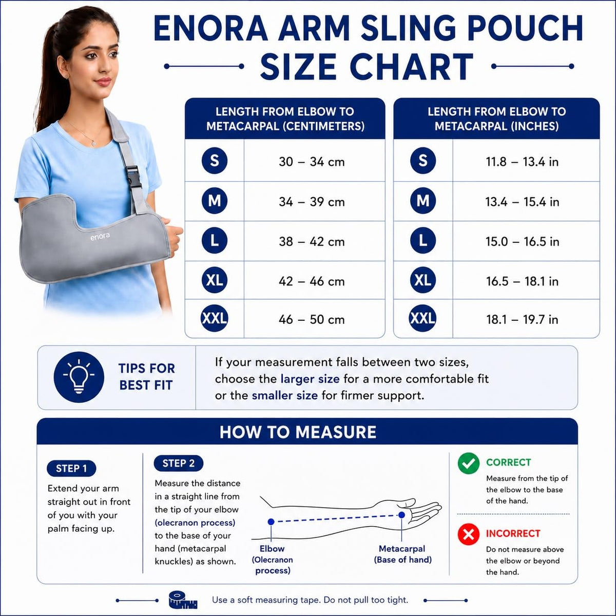 Enora Arm Sling Pouch for Men & Women | Adjustable Shoulder Immobilizer for Broken Arm, Shoulder, Elbow & Wrist Support | Lightweight Breathable Medical Sling for Fracture & Post Surgery Recovery