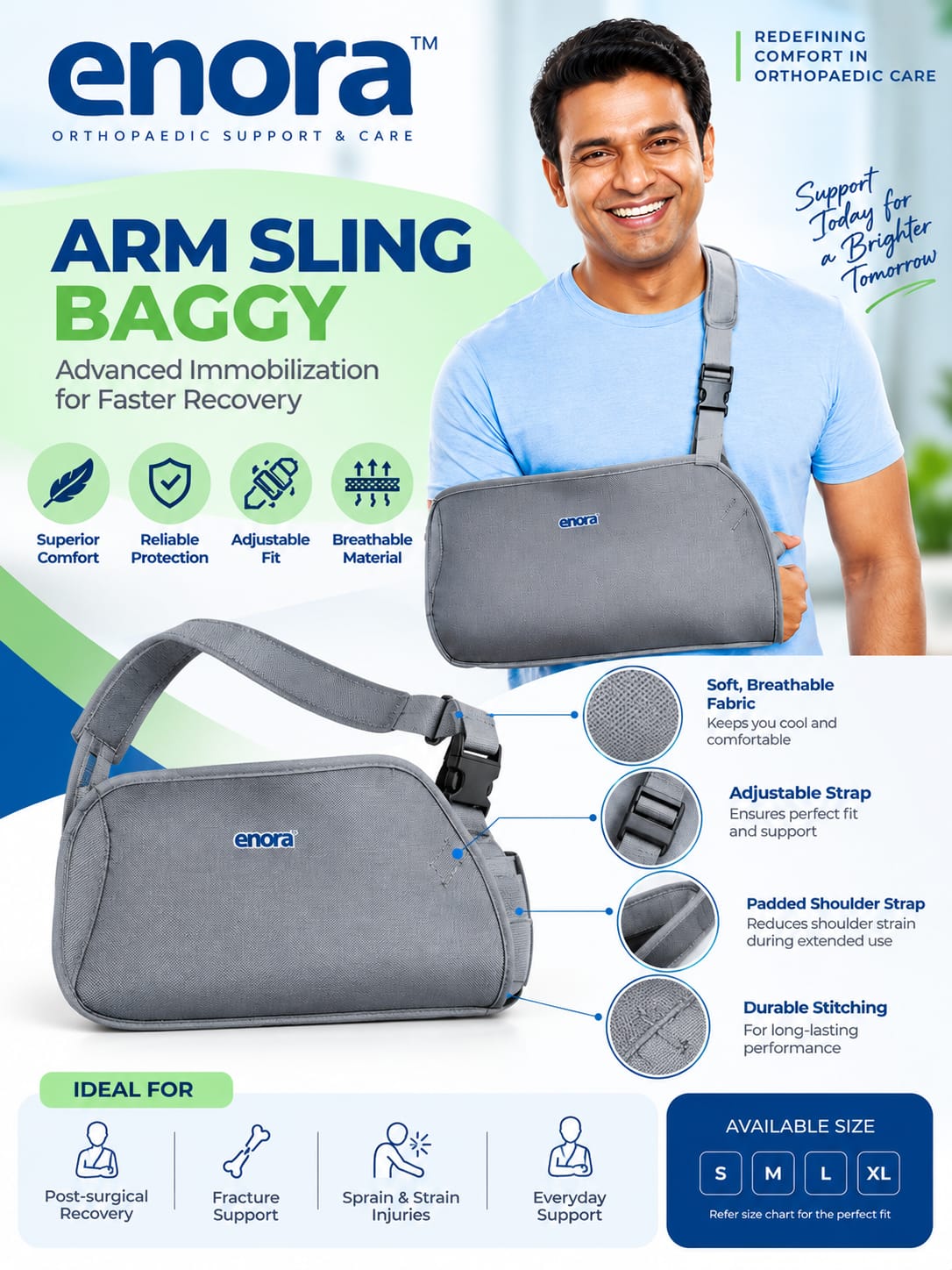 Enora Arm Sling Baggy – Comfortable Arm Support & Shoulder Immobilizer