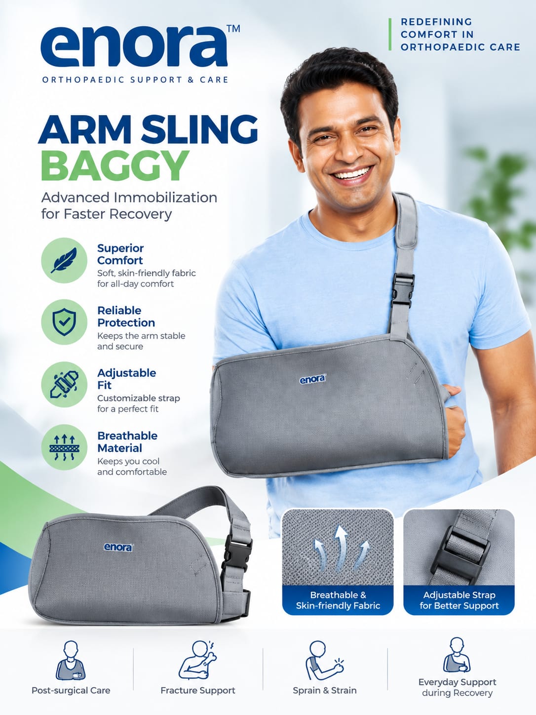 Enora Arm Sling Baggy – Comfortable Arm Support & Shoulder Immobilizer